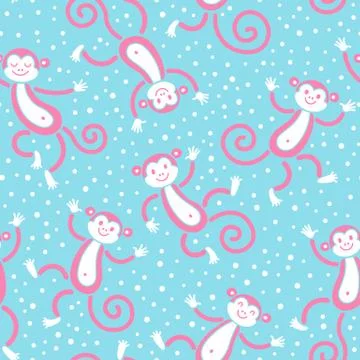 Seamless pattern with monkeys playing in snow winter. Vector illustration Stock Illustration