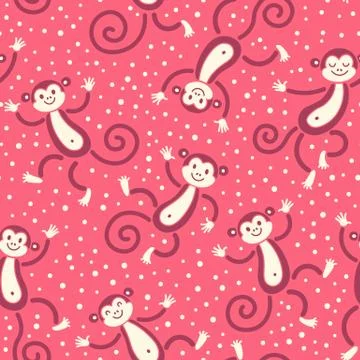 Seamless pattern with monkeys playing in snow winter. Vector illustration 스톡 일러스트