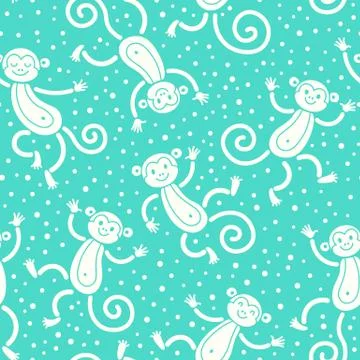 Seamless pattern with monkeys playing in snow winter. Vector illustration Stock Illustration