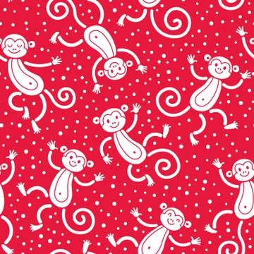 Seamless pattern with monkeys playing in snow winter. Vector illustration 스톡 일러스트