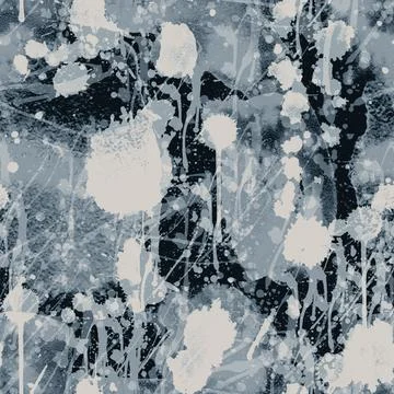 A seamless pattern with monochrome beige paint splatters on dark blue backgro Stock Illustration