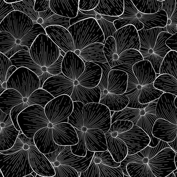 Seamless pattern with monochrome, black and white flowers. Stock Illustration