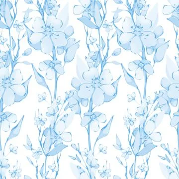 Seamless pattern of monochrome blue flowers Stock Illustration
