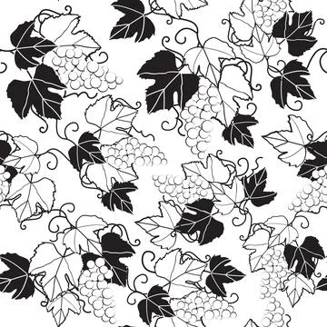 Seamless pattern monochrome grapes and leaves Stock Illustration