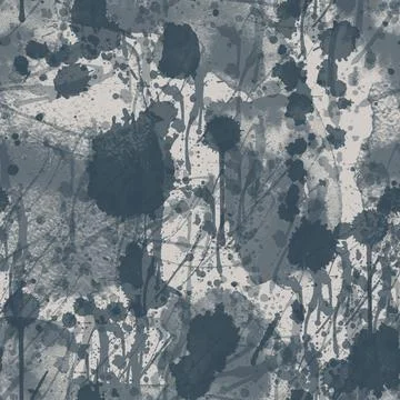 A seamless pattern with monochrome gray paint splatters on background. Illustrazione stock