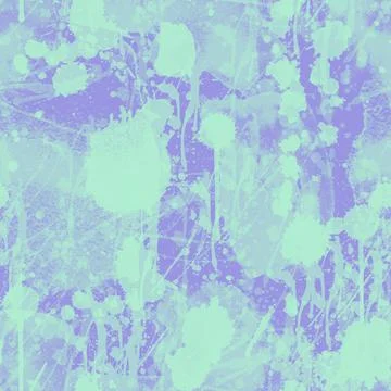 A seamless pattern with monochrome green paint splatters on violet background Stock Illustration