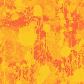 A seamless pattern with monochrome paint splatters on a orange background. Stock Illustration