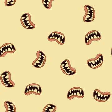 Seamless pattern monster horror mouth cartoon vector Stock Illustration