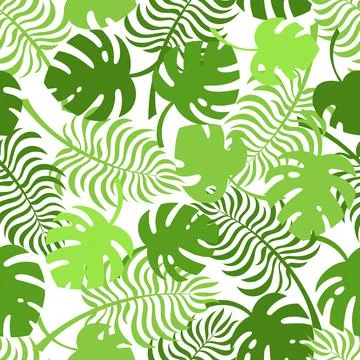 Seamless pattern with monstera and palm leaves for printing on fabric paper d Stock Illustration