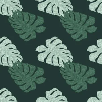 Seamless pattern with monstera leaf. Hand drawn tropic foliage. Tropical leav Illustrazione stock