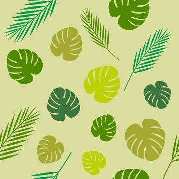 Seamless pattern with Monstera leaves and tropical leaves of different size.. Stock Illustration