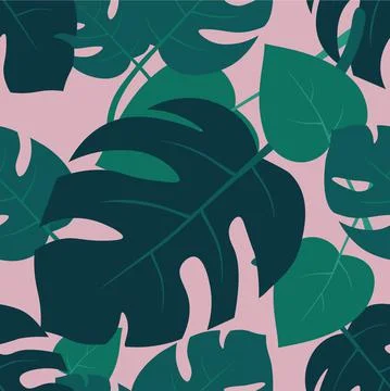 Seamless pattern with Monstera leaves of different sizes and angles, made in  Stock Illustration