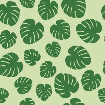 Seamless pattern with Monstera leaves of different sizes and angles, made i.. Illustrazione stock