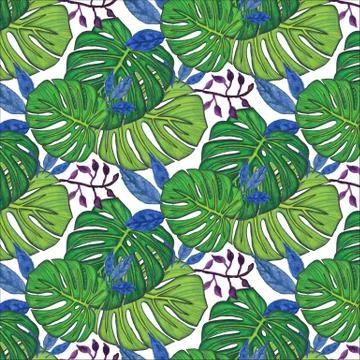 Seamless pattern with monstera leaves 스톡 일러스트