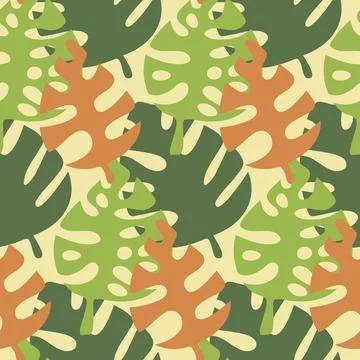 Seamless pattern monstera tropical leaf green yellow, vector 스톡 일러스트