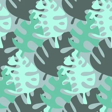 Seamless pattern monstera tropical leaf green blue color tiffany, vector イラスト素材