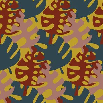 Seamless pattern monstera tropical leaf burgundy gray, vector 스톡 일러스트