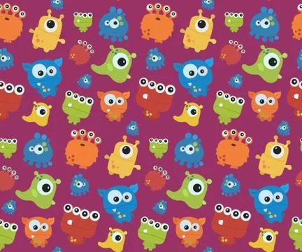 Seamless pattern with monsters. Print for Halloween 스톡 일러스트
