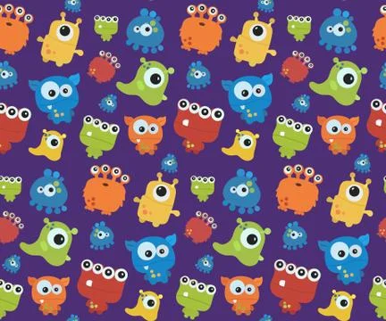 Seamless pattern with monsters. Print for Halloween Stock Illustration