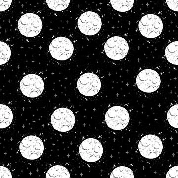 Seamless pattern moon abstract symbol space.Astrology background doodle style. 스톡 일러스트