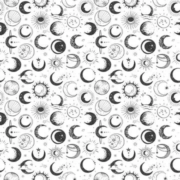 Seamless pattern with the Moon and crescent moon. Can be used for wallpaper Stock Illustration