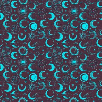 Seamless pattern with the Moon and crescent moon. Can be used for wallpaper Illustrazione stock
