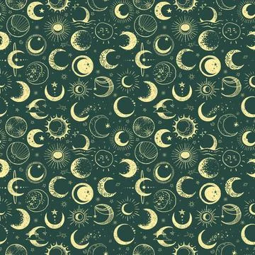 Seamless pattern with the Moon and crescent moon. Can be used for wallpaper Illustrazione stock