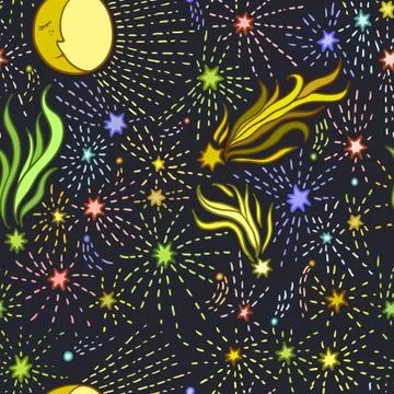 Seamless pattern with moon and stars for children design. Stock Illustration