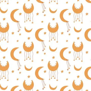 Seamless pattern with moon and stars in boho style Stock Illustration