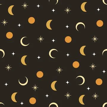 Seamless pattern with moon and stars on a dark background. Stock Illustration