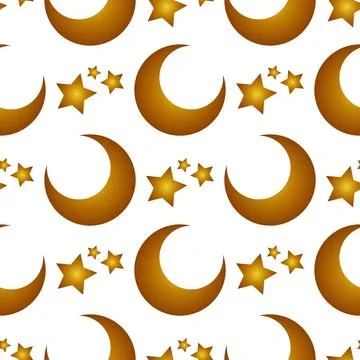 Seamless pattern of moon and stars with color gradation Stock Illustration