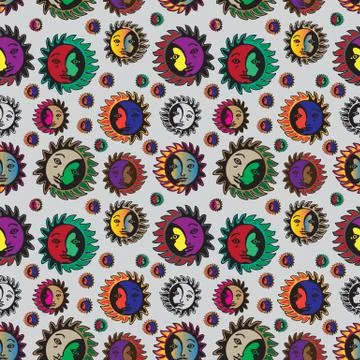 Seamless pattern of the moon and sun in one Stock Illustration