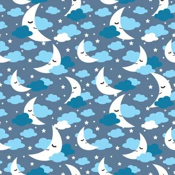 Seamless pattern moon clouds and stars night background 스톡 일러스트