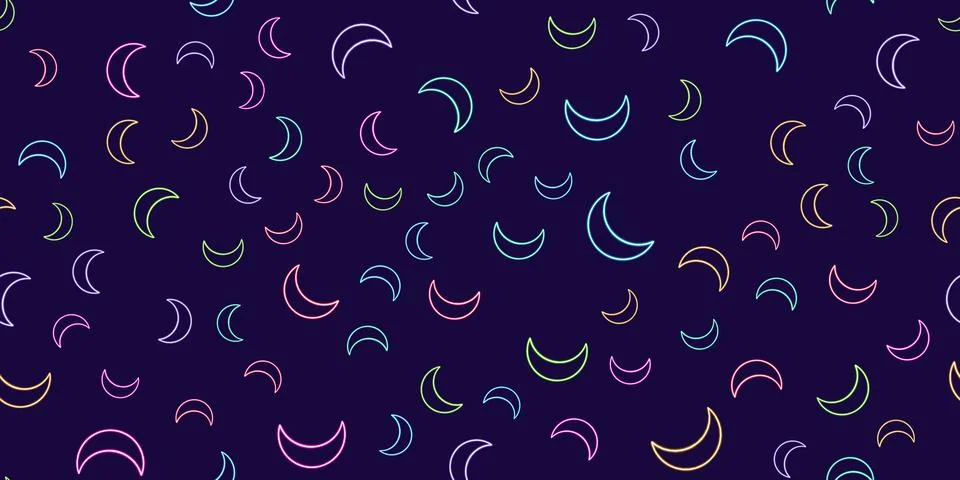 Seamless pattern moon glowing desktop icon, neon moon sticker, neon space figure Stock Illustration