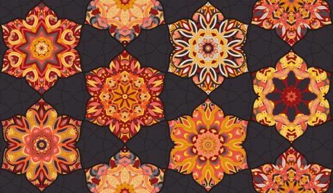 Seamless pattern morrocan vitrage ornament. Floral textile print. Islamic vector Stock Illustration