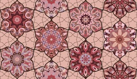 Seamless pattern morrocan vitrage ornament. Floral textile print. Islamic vector Illustrazione stock