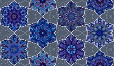 Seamless pattern morrocan vitrage ornament. Floral textile print. Islamic vector Stock Illustration