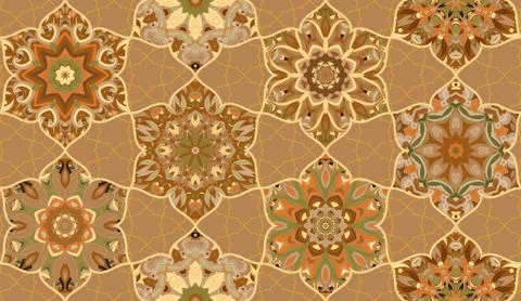 Seamless pattern morrocan vitrage ornament. Floral textile print. Islamic vector Stock Illustration