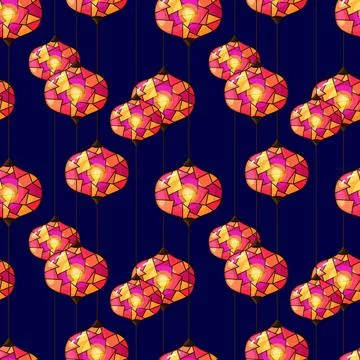 Seamless pattern with mosaic lanterns Stock Illustration
