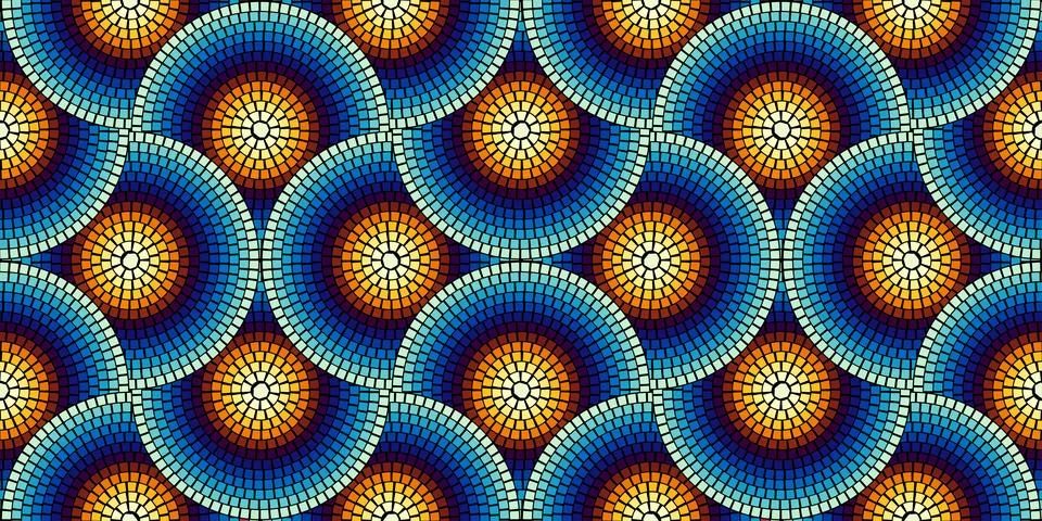 Seamless pattern with mosaic tiles, editable template. Ancient mosaic ceramic Stock Illustration