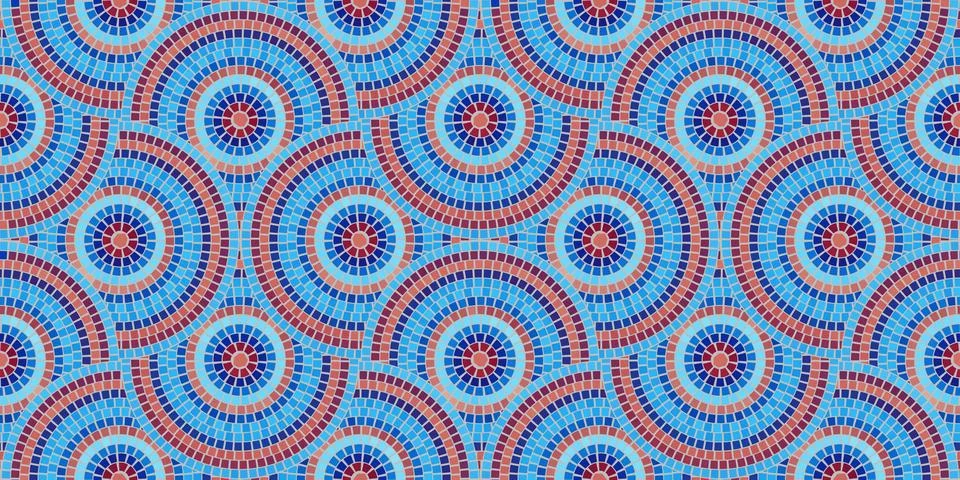 Seamless pattern with mosaic tiles, editable template. Ancient mosaic ceramic Stock Illustration