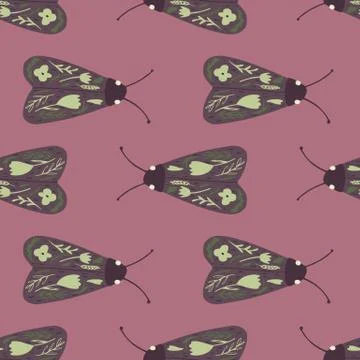 Seamless pattern with moth simple ornament. Butterfly shapes with folk detail Stock Illustration