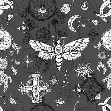 Seamless pattern with moth - symbol of death, Stock Illustration