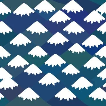 Seamless pattern Mount Fuji, Nature background with Japanese landscape. navy  Stock Illustration