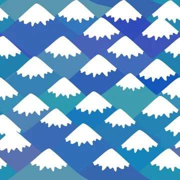 Seamless pattern Mount Fuji, Nature background with Japanese landscape. navy  Stock Illustration