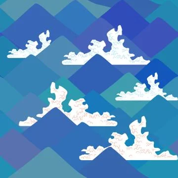 Seamless pattern Mount Fuji, Nature background with Japanese landscape. navy  Stock Illustration