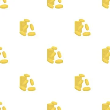 Seamless pattern with mount of golden coins on white background. Vector. 库存插图