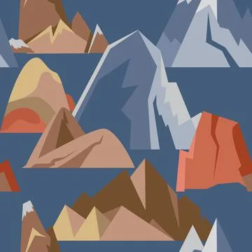 Seamless pattern with mountain icons in flat style Stock Illustration