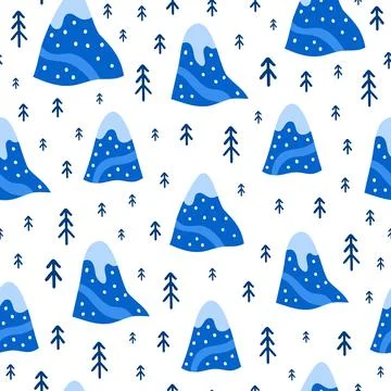 Seamless pattern with mountains and fir trees. Stock Illustration