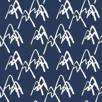 Seamless pattern with mountains on blue background. White peak rock endless w 스톡 일러스트